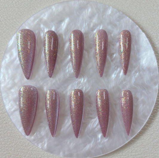 Simply Cat Eye - Pink Glitter - Customizable Handcrafted Press On Nails