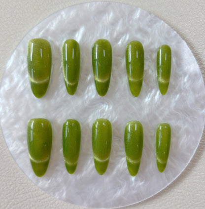 Simply Cat Eye - Green Gradient - Customizable Handcrafted Press On Nails