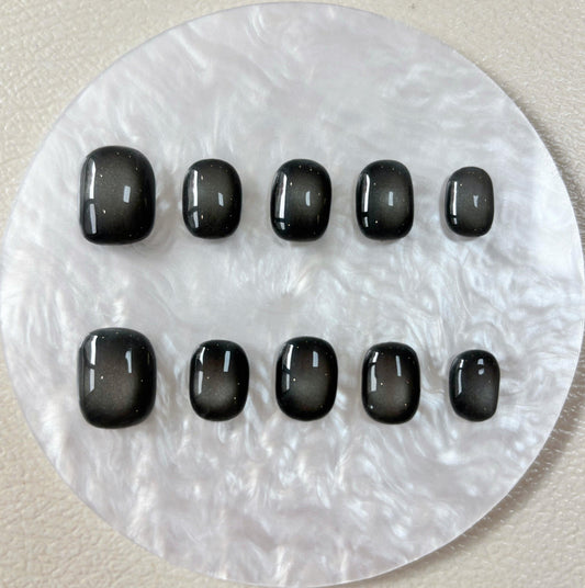 Simply Cat Eye - Charcoal Gradient - Customizable Handcrafted Press On Nails