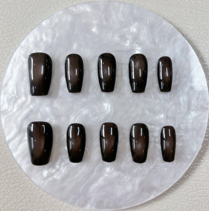 Simply Cat Eye - Deep Brown Ombre - Customizable Handcrafted Press On Nails
