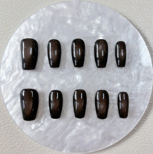 Simply Cat Eye - Deep Brown Ombre - Customizable Handcrafted Press On Nails