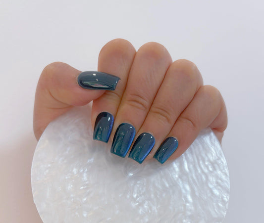 Simply Cat Eye - Teal Sparkle - Customizable Handcrafted Press On Nails