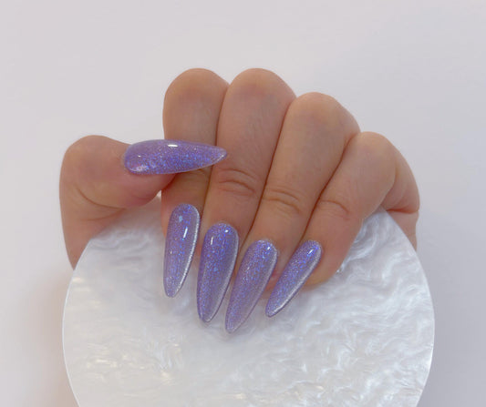 Simply Cat Eye - Purple Sparkle - Customizable Handcrafted Press On Nails