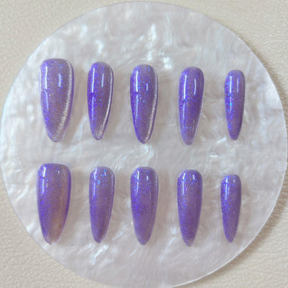 Simply Cat Eye - Purple Sparkle - Customizable Handcrafted Press On Nails