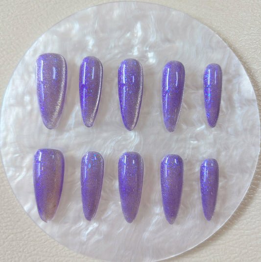 Simply Cat Eye - Purple Sparkle - Customizable Handcrafted Press On Nails