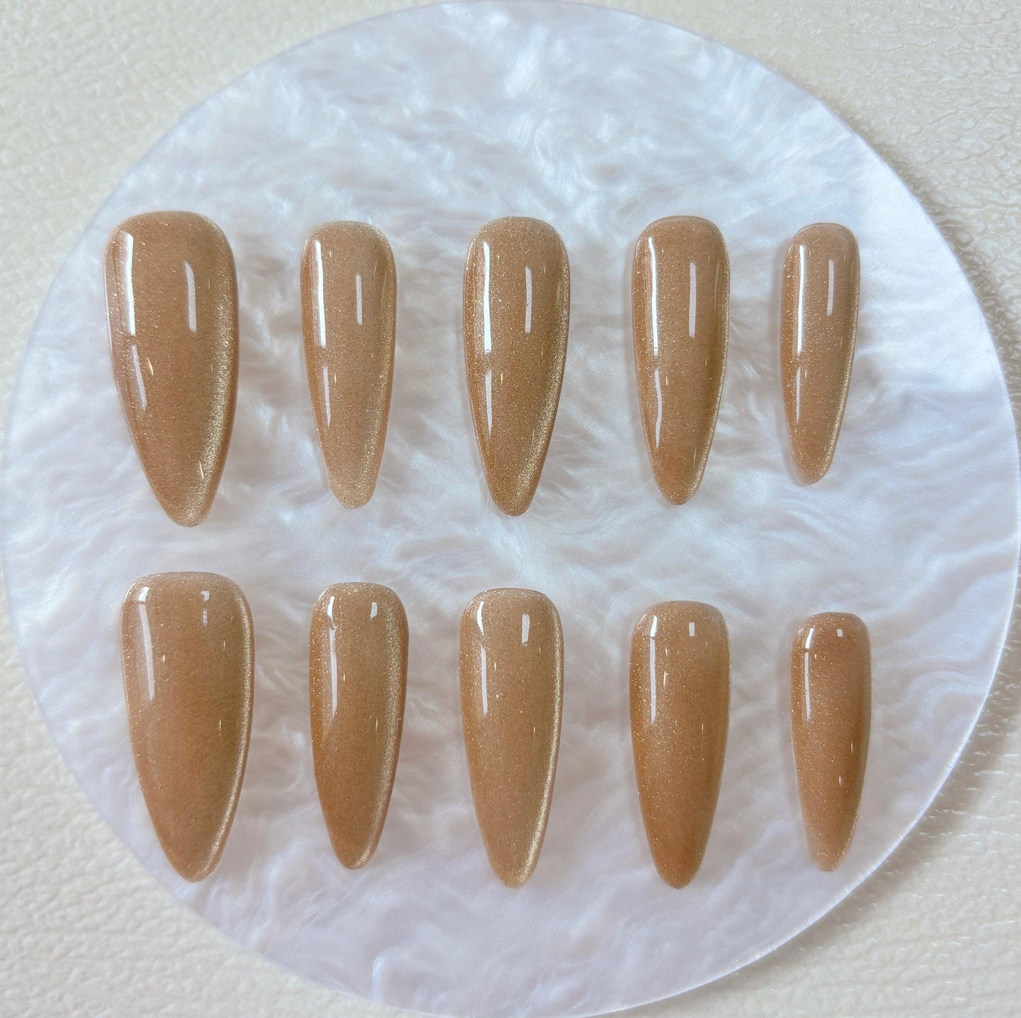 Simply Cat Eye - Nude Shimmer - Customizable Handcrafted Press On Nails