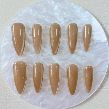 Simply Cat Eye - Nude Shimmer - Customizable Handcrafted Press On Nails
