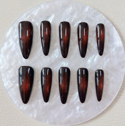 Simply Cat Eye - Burgundy Shimmer - Customizable Handcrafted Press On Nails