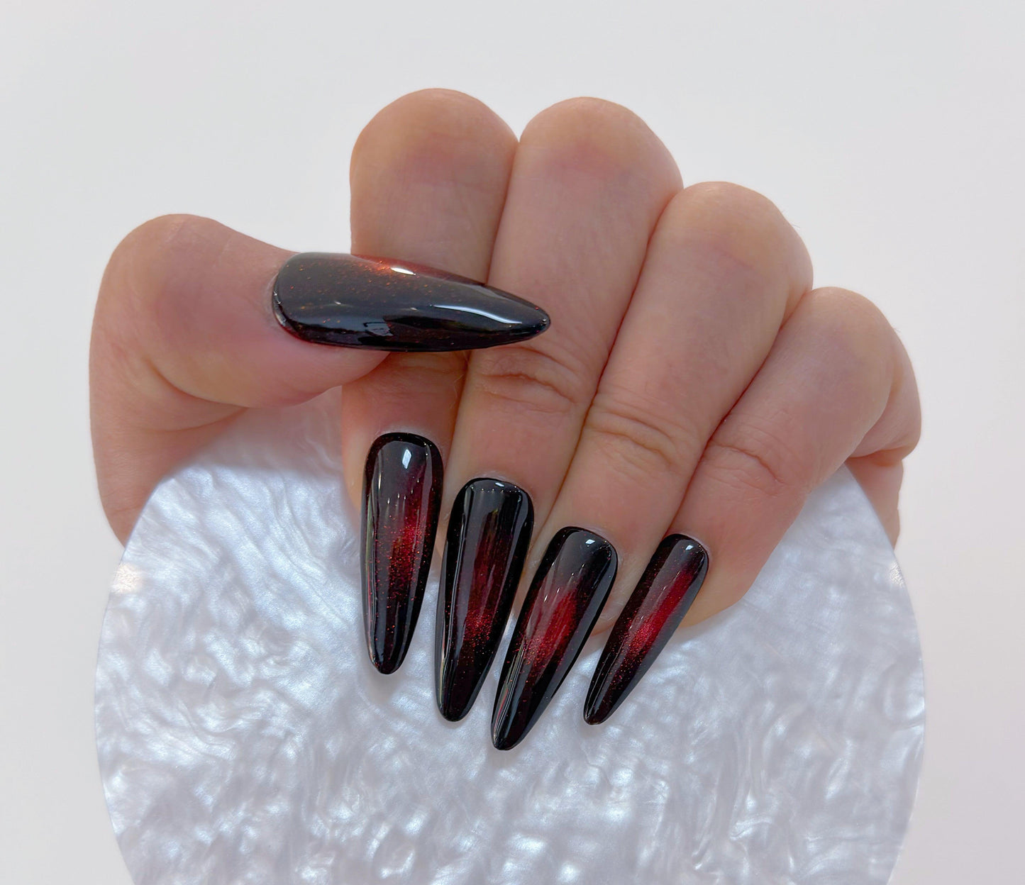 Simply Cat Eye - Burgundy Shimmer - Customizable Handcrafted Press On Nails