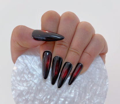 Simply Cat Eye - Burgundy Shimmer - Customizable Handcrafted Press On Nails