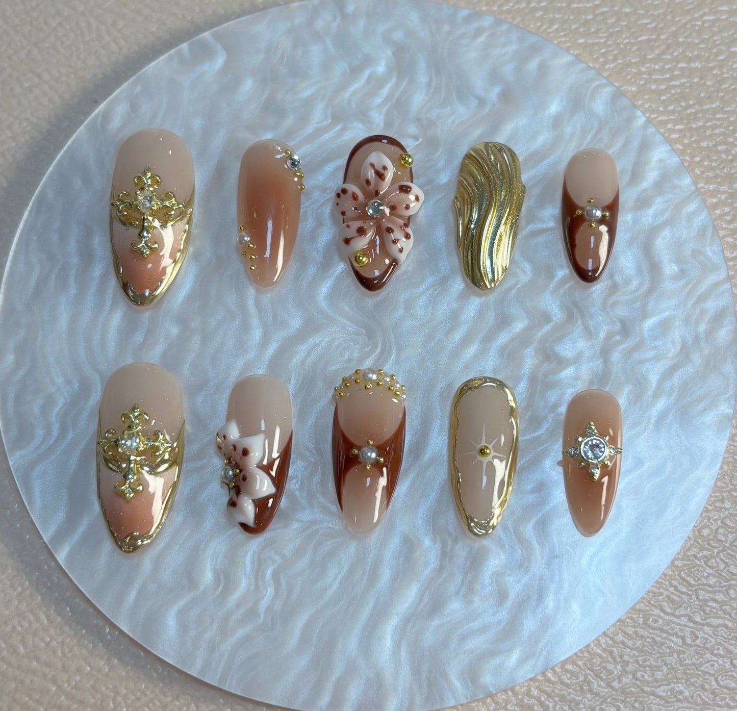 Trend Luxe - Nude and Brown Elegance - Customizable Handcrafted Press On Nails