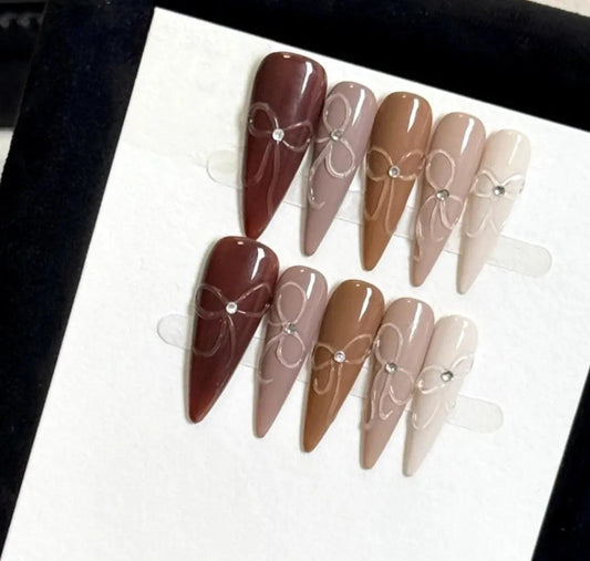 Mocha Ribbon Chic Nail - Elegant Charme