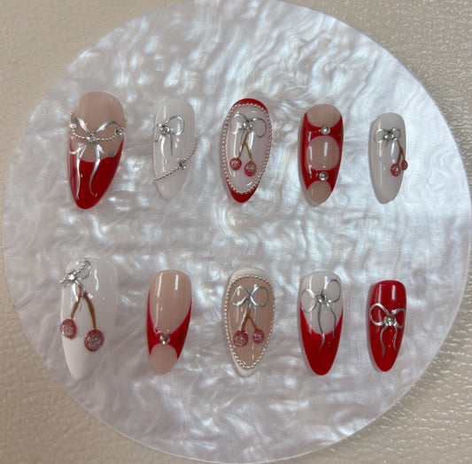 Cherry Ribbon Charm Nail - Elegant Charme