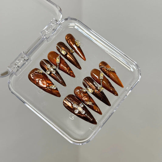 Shimmering Copper Claw Nail Set - Elegant Charme