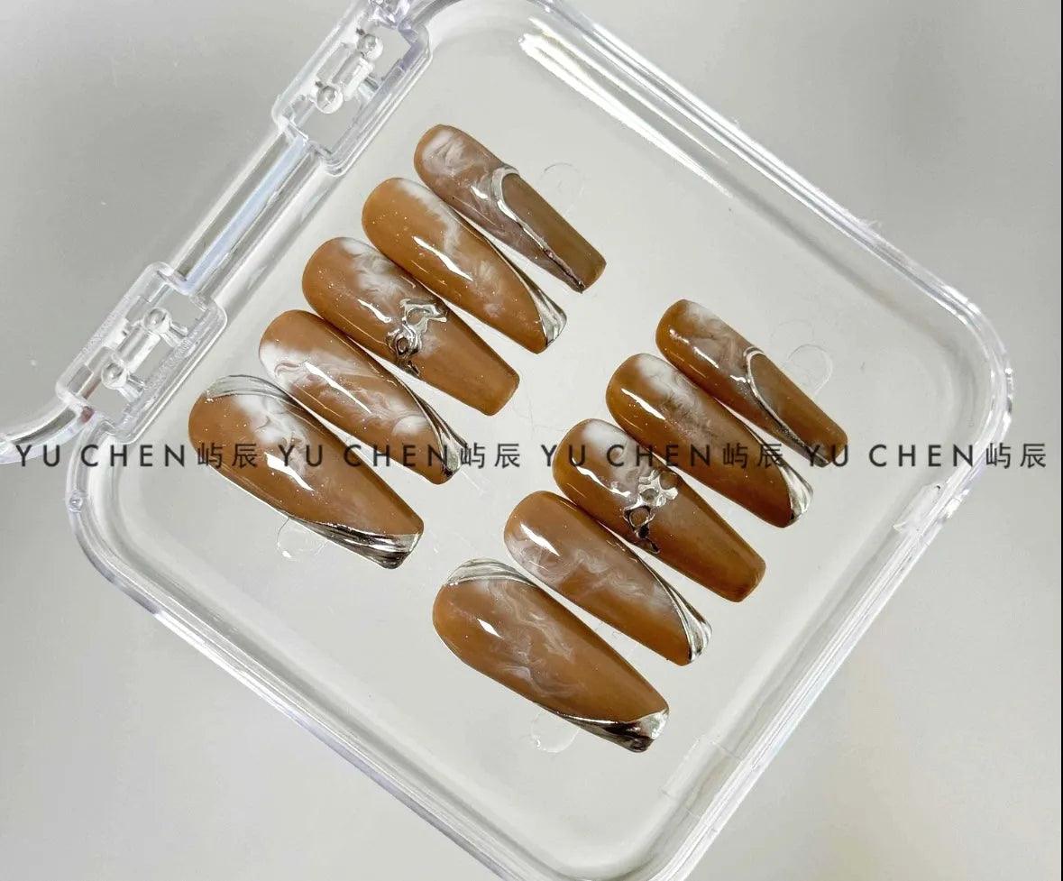 Mocha Marble Nail - Elegant Charme