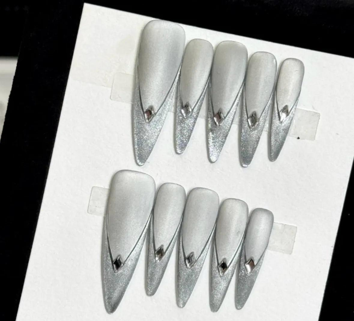 Silver Satin Edge Nail - Elegant Charme