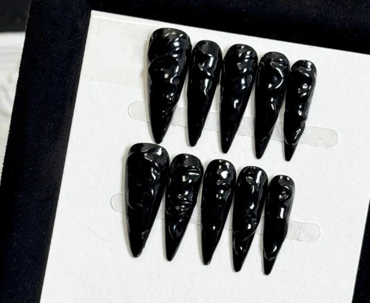 Midnight Gloss Handcrafted Stiletto Nails - Elegant Charme
