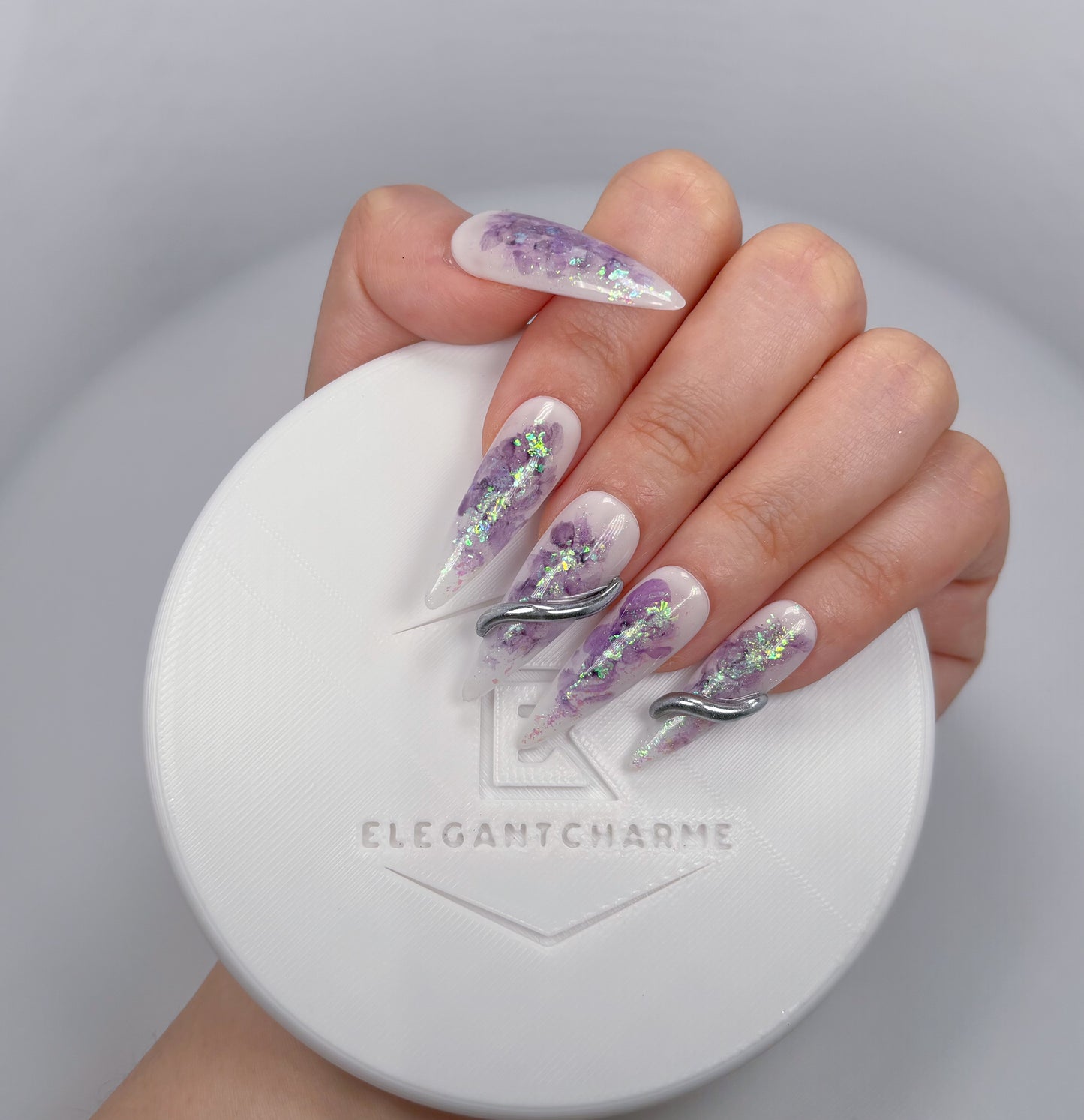 Daily Chic - Lavender and Silver - Customizable Handcrafted Press On Nails