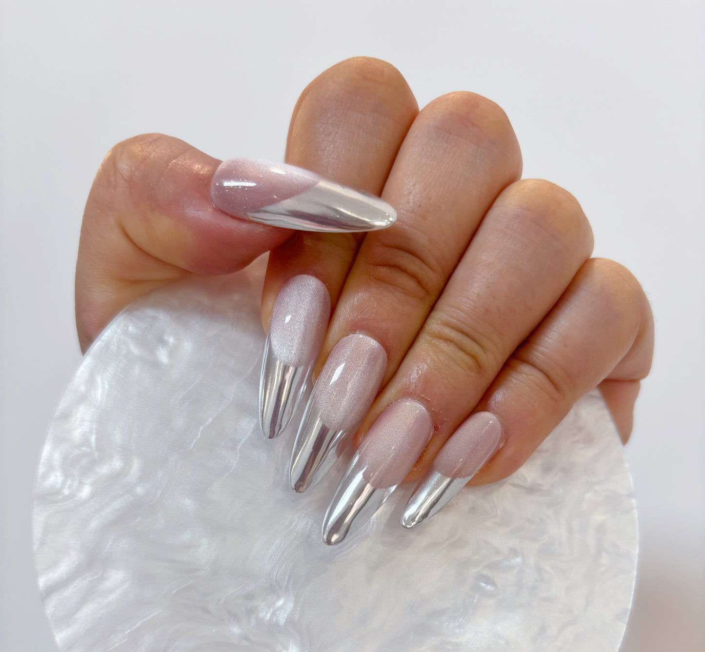 Pink Frost Chrome Nail