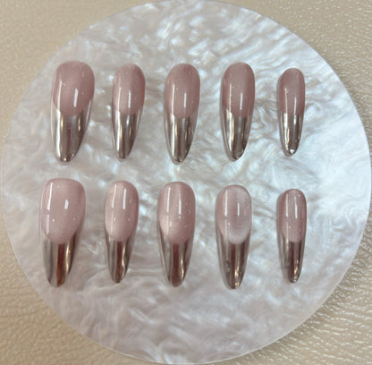 Daily Chic - Blush Pink and Silver - Customizable Handcrafted Press On Nails