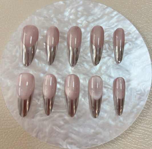 Daily Chic - Blush Pink and Silver - Customizable Handcrafted Press On Nails