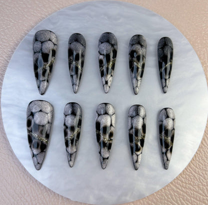 Silver Marble Press On Nail - Elegant Charme