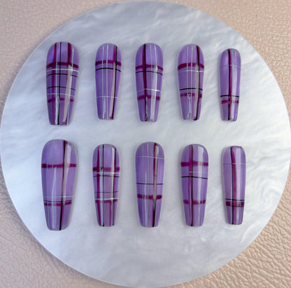 Purple Plaid Press On Nail - Elegant Charme