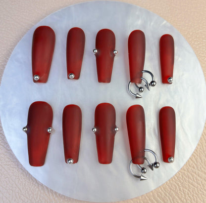 Matte Pierced Red Press On Nail - Elegant Charme
