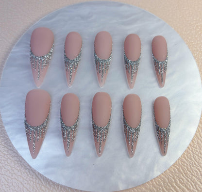 Glitter Drip Nude Press On Nail - Elegant Charme