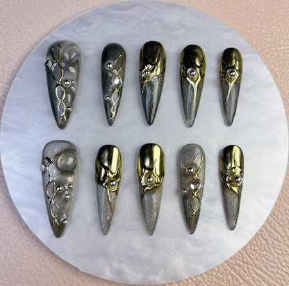 Gold & Silver Metallic Press On Nail - Elegant Charme