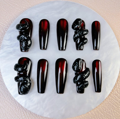 Red & Black Snake Press On Nail - Elegant Charme