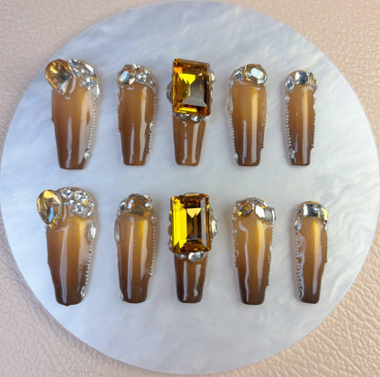 Golden Jewel Press On Nail - Elegant Charme