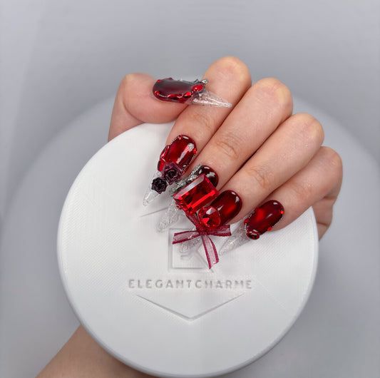 Elegant Touch - Rich Ruby Red - Customizable Handcrafted Press On Nails