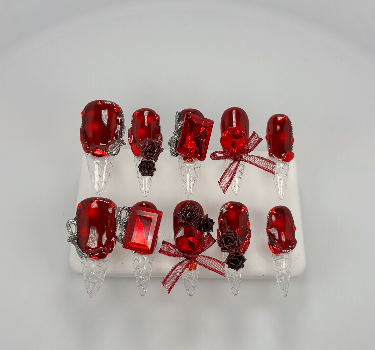 Elegant Touch - Rich Ruby Red - Customizable Handcrafted Press On Nails