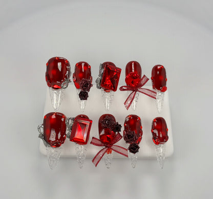 Elegant Touch - Rich Ruby Red - Customizable Handcrafted Press On Nails