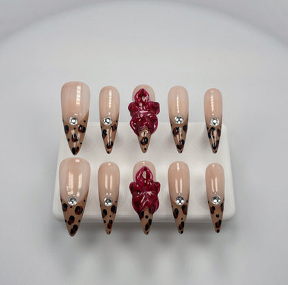 Elegant Touch - Nude & Burgundy - Customizable Handcrafted Press On Nails