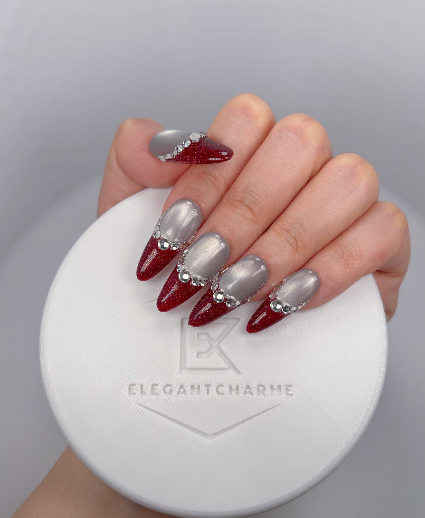 Daily Chic - Red and Silver French Tip - Customizable Handcrafted Press On Nails
