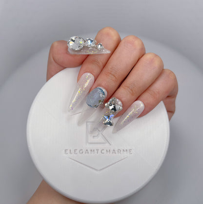 Daily Chic - Icy Silver - Customizable Handcrafted Press On Nails