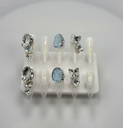 Daily Chic - Icy Silver - Customizable Handcrafted Press On Nails