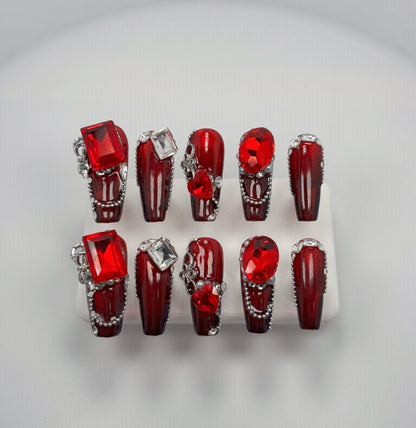 Trend Luxe - Deep Red Maximalism - Customizable Handcrafted Press On Nails