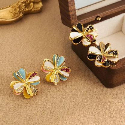 Flower-shaped Rhinestone Earrings - Elegant Charme