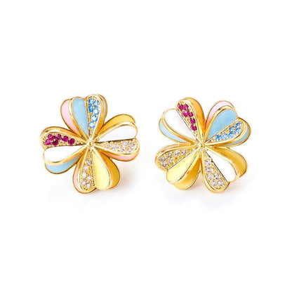 Flower-shaped Rhinestone Earrings - Elegant Charme