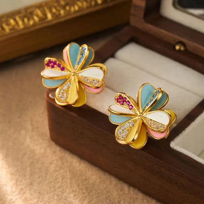 Flower-shaped Rhinestone Earrings - Elegant Charme